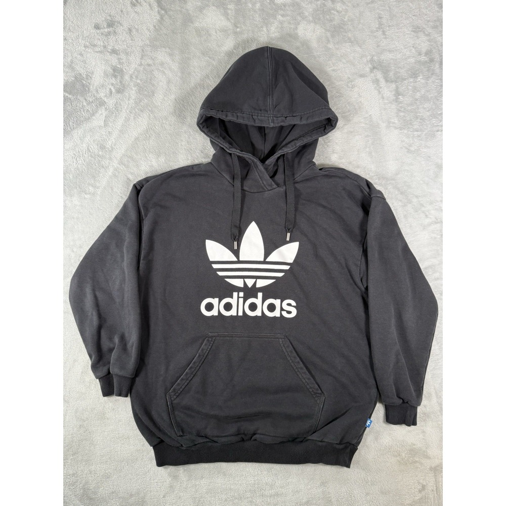 Adidas Hoodie Mens Medium Black Big Trefoil Spell Out Logo Pullover